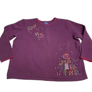 Vintage Karen Scott Purple Embroidered Shirt XL Birthday Party Christmas Grandma